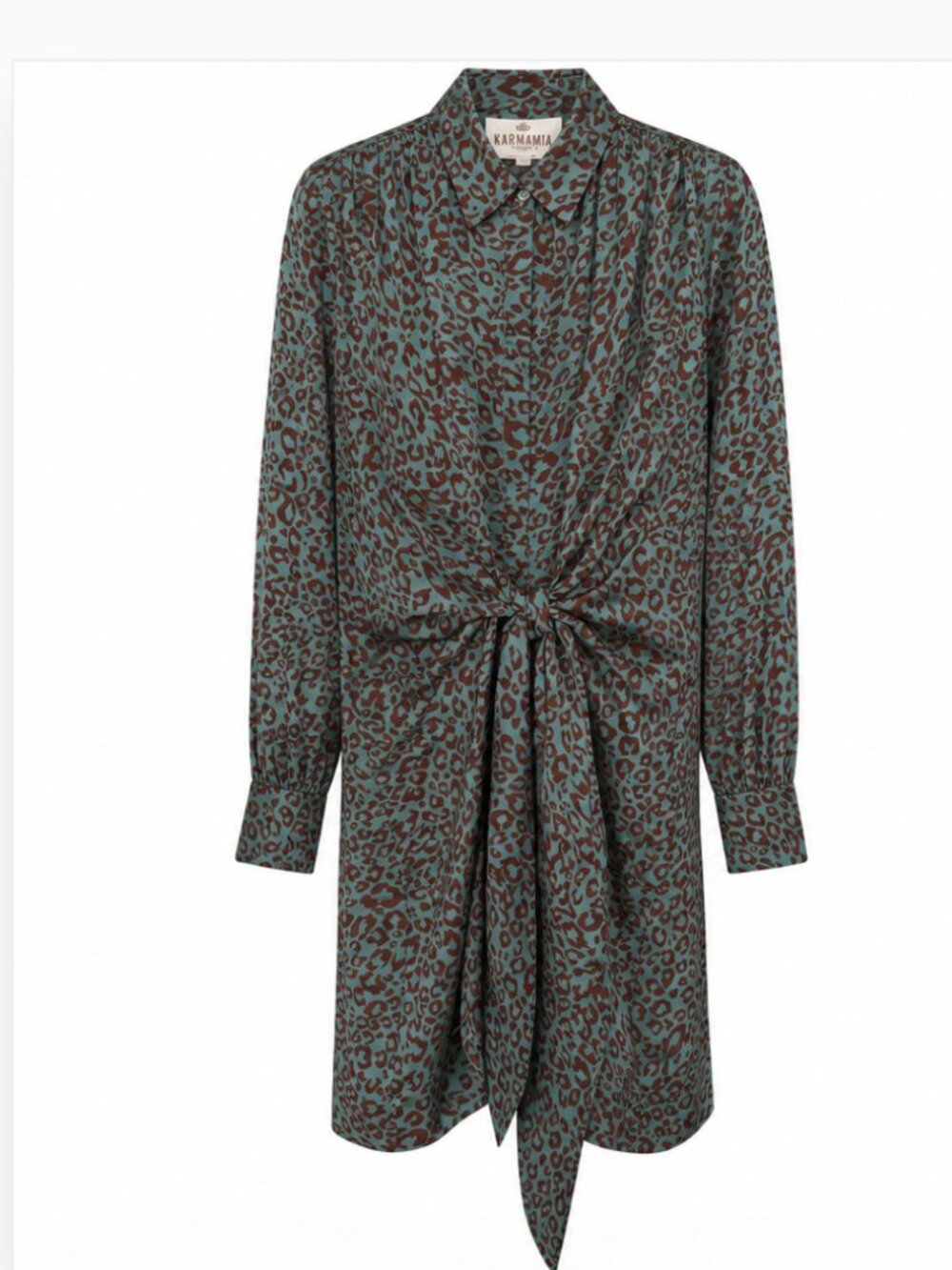 KARMAMIA Mila Dress Chocolate Leo Leopard Print Satin Shirt Dress NWT Size S